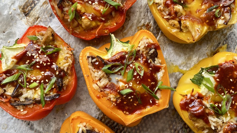 korean style rice stuffed bell peppers