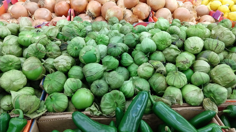 Tomatillos at a grocery store