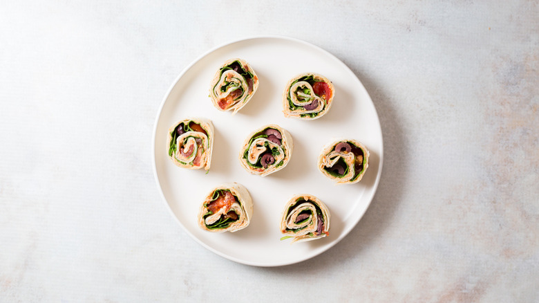 Tomato basil pinwheels on plate