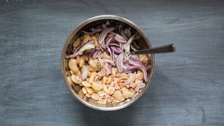 bean salad in mixing bowl