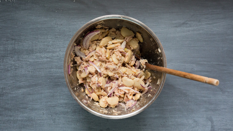 bean salad in mixing bowl