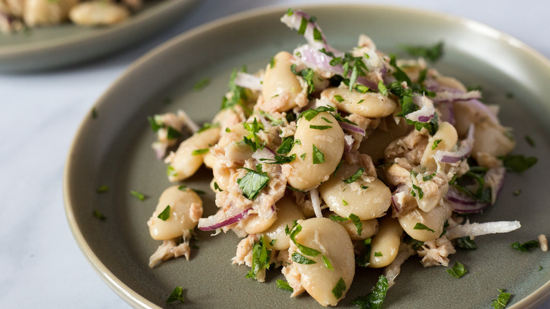 tuna bean salad on plate