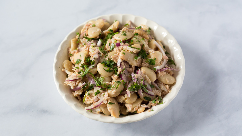 tuna bean salad on table