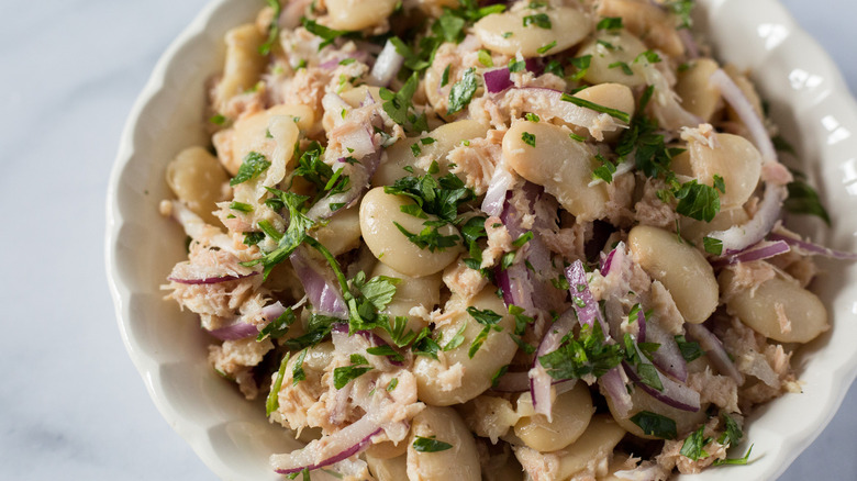 tuna bean salad in bowl