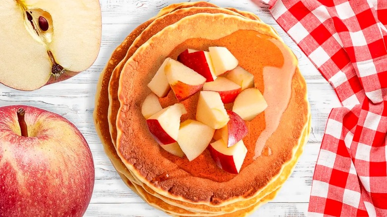 pancake stack with diced apples