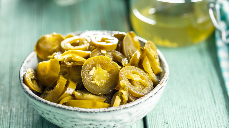 pickled jalapeños in bowl