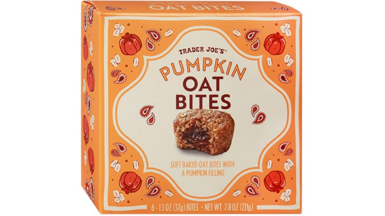 A box of Trader Joe's Pumpkin Oat Bites on white background