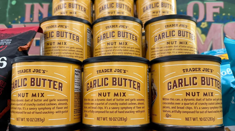 Containers of Trader Joe's Garlic Butter Nut Mix.