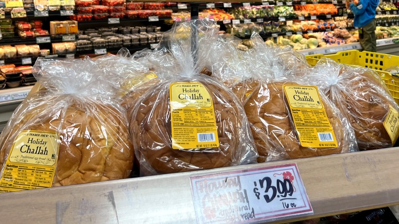 Loaves of Holiday Challah bread on display in Trader Joe's store