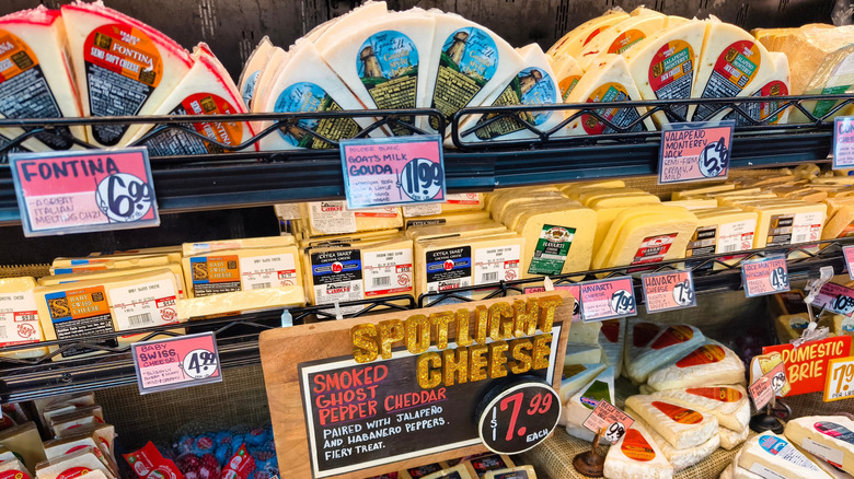 Shot of the specialty cheese fridge at Trader Joe's