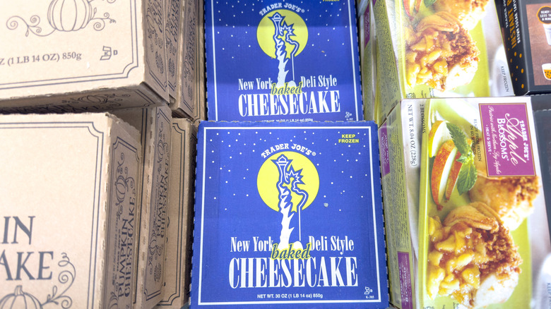 Trader Joe's New York Deli Style Cheesecakes in freezer at store