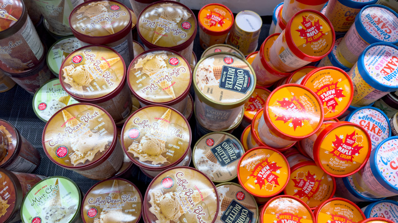 Top view of Trader Joe's grocery store ice cream freezer