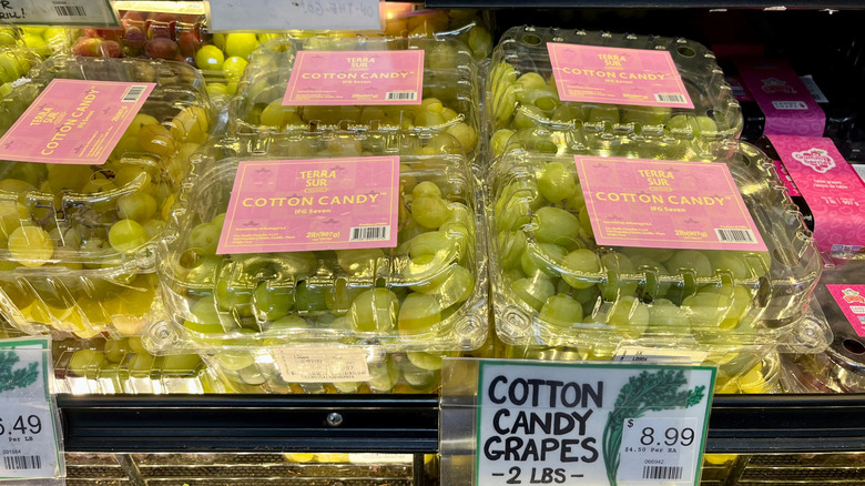 Plastic cartons of cotton candy grapes at Trader Joe's.