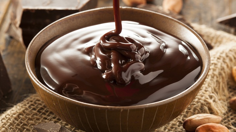 Close-up of a bowl of chocolate sauce