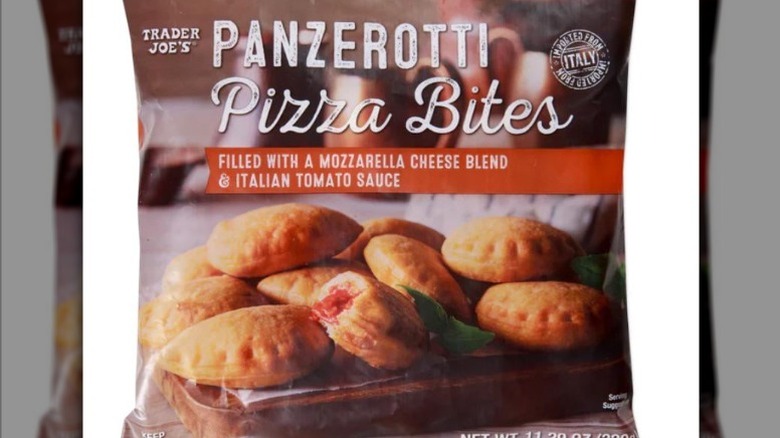 A package of Trader Joe's Panzerotti Pizza Bites on white background