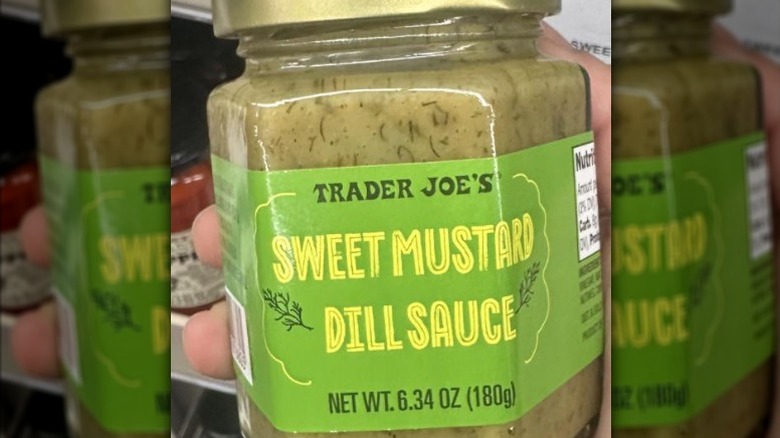 A jar of Trader Joe's Sweet Mustard Dill Sauce
