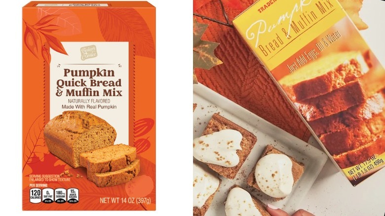 Boxes of pumpkin bread and muffin mix from Aldi and Trader Joe's