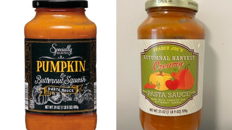 Jars of pumpkin-infused pasta sauce from Aldi and Trader Joe's