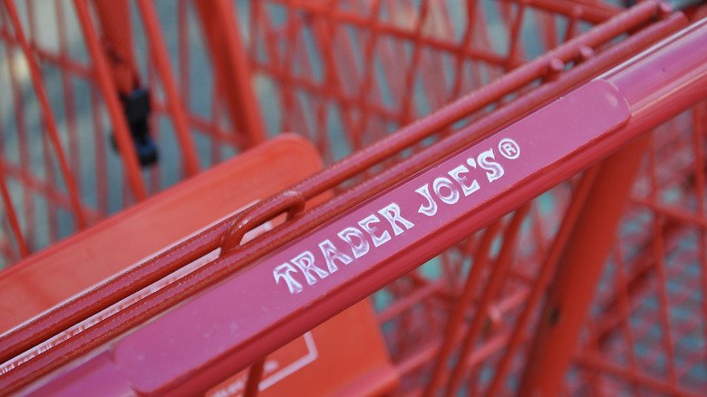 Shoppers with carts at the checkout counters at Trader Joe's