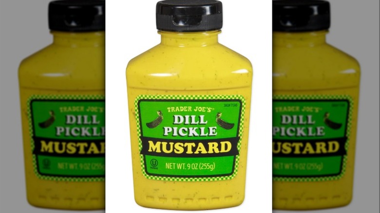 Dill pickle mustard on white background