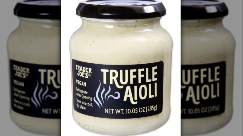 Trader Joe's truffle aioli on white background