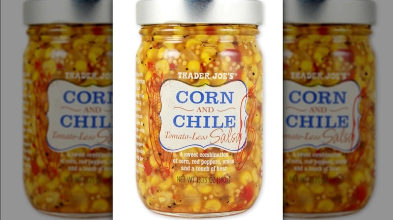Corn and Chile Tomato-less Salsa on a white background