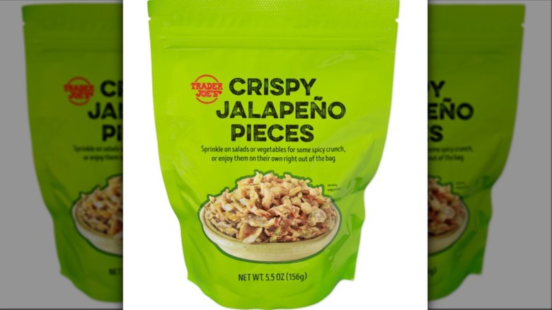 bag of jalepeño pieces on white background