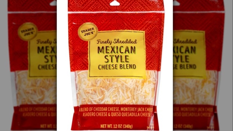 Trader Joe's Mexican cheese on white background