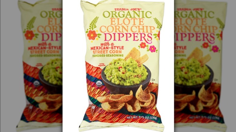 Elote corn chips on white background