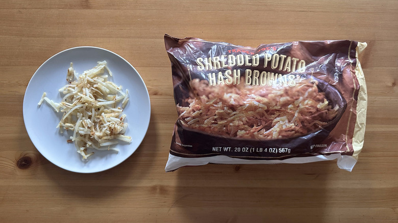 Trader Joe's Shredded Potato Hash Browns on white plate