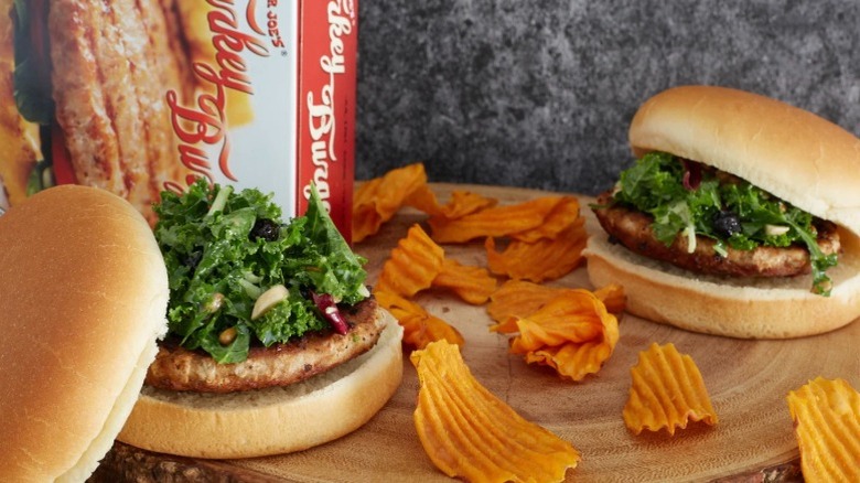 Trader Joe's Turkey burgers with chips and buns