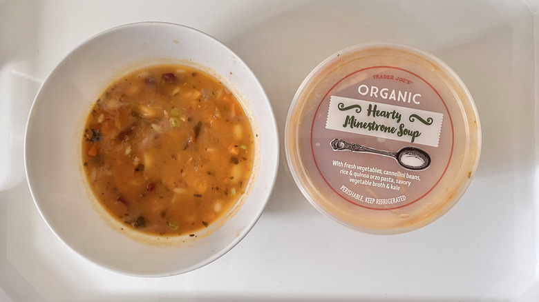 Bowl of Minestrone soup on a tray