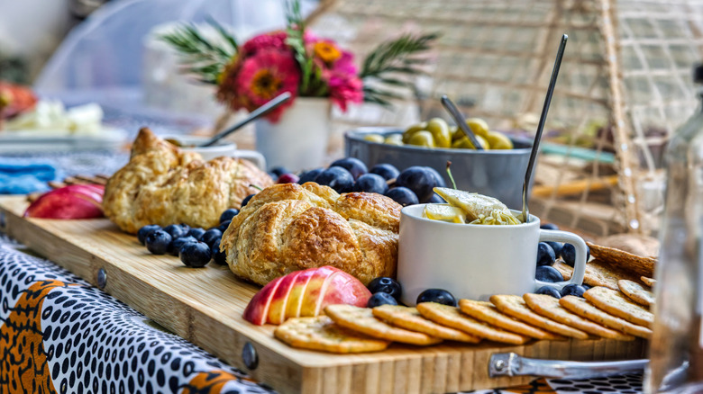 snack board with fruits and bread
