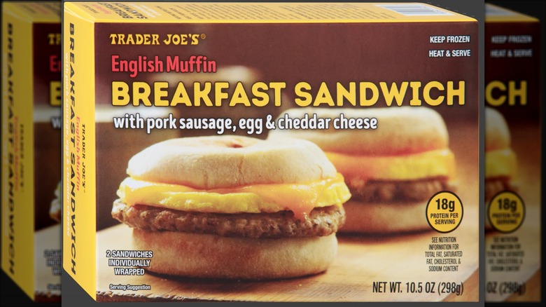 A box of Trader Joe's English Muffin Breakfast Sandwiches