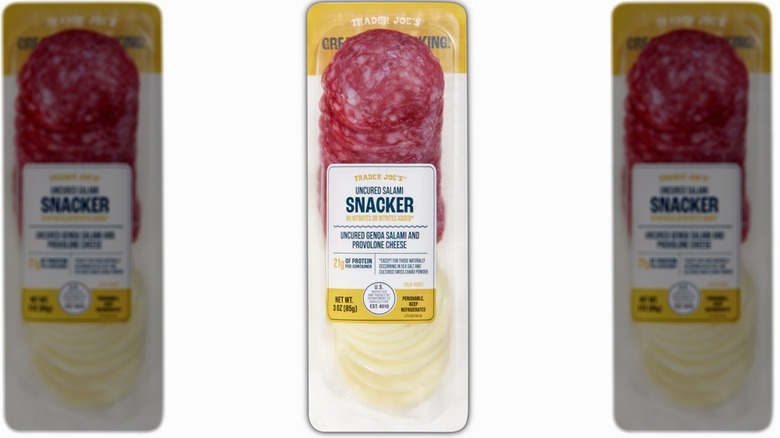 A package of Trader Joe's Uncured Salami Snacker