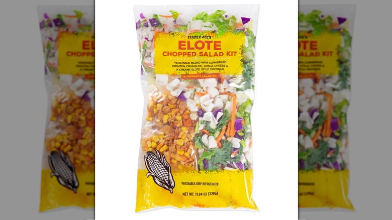 Bag of Elote Chopped Salad Kit from Trader Joe's on white background