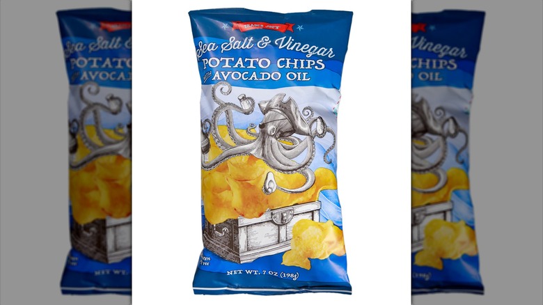 Sea Salt & Vinegar Potato Chips with Avocado Oil from Trader Joe's on white background