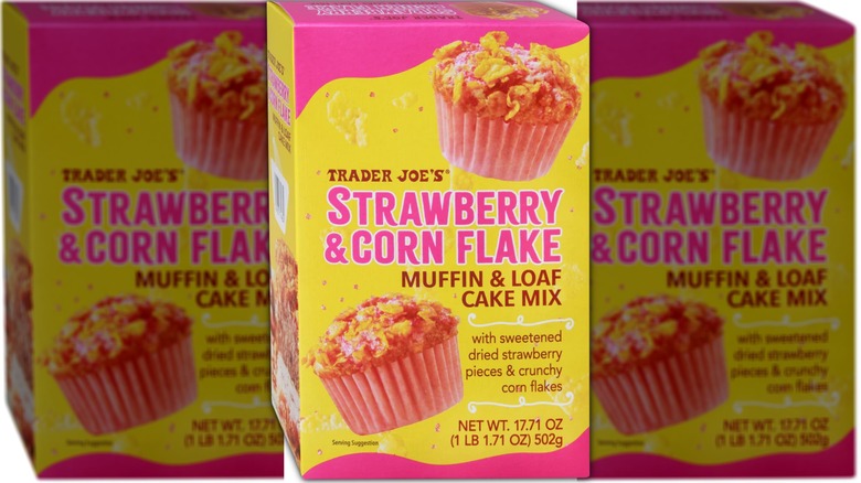 A box of Trader Joe's Strawberry & Corn Flake Cake Muffin & Loaf Cake Mix