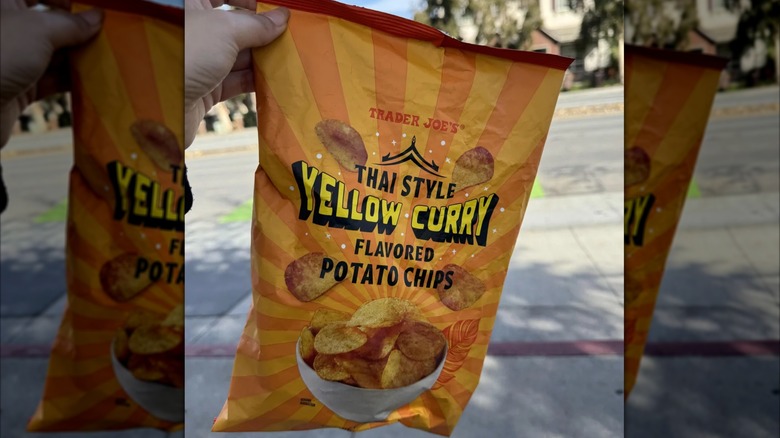 Person holding Trader Joe's Thai Curry Chips