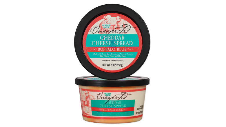 Tub of Trader Joe's Buffalo Blue Unexpected Cheddar Cheese Spread