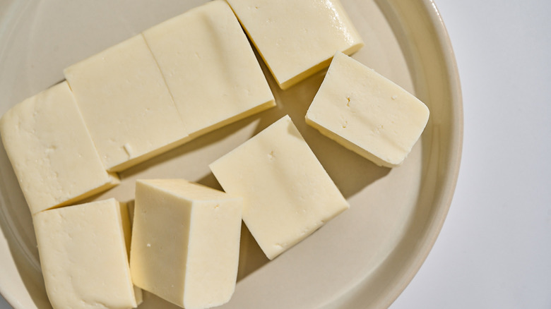 block of paneer sliced into cubes