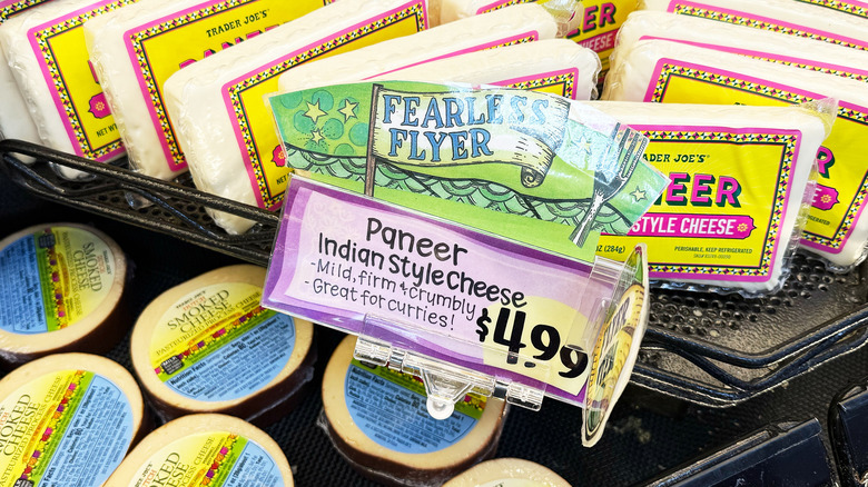 Sign in trader joe's advertising the paneer cheese and its price