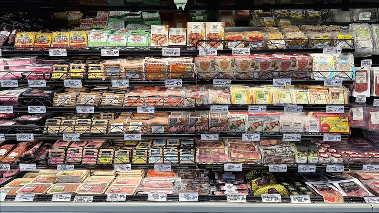 Wide shot of refrigerated prepared meats section at Trader Joe's