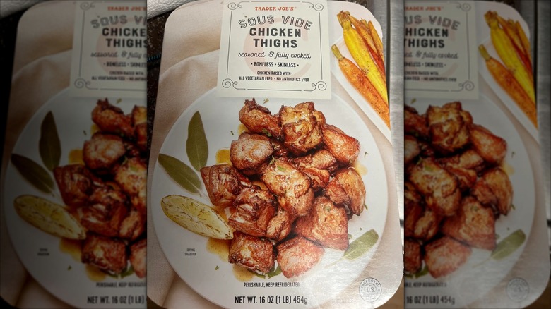 Mirror image of package of Trader Joe's Sous Vide Chicken Thighs