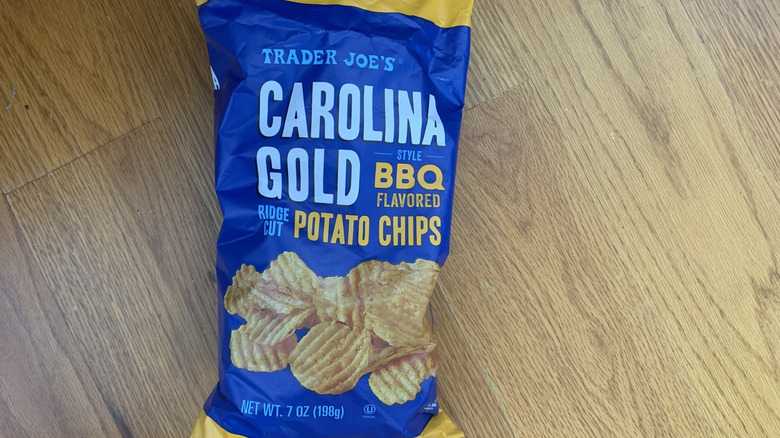 A bag of BBQ potato chips with ridges