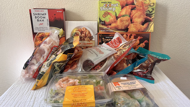 Various Trader Joe's shrimp items on table