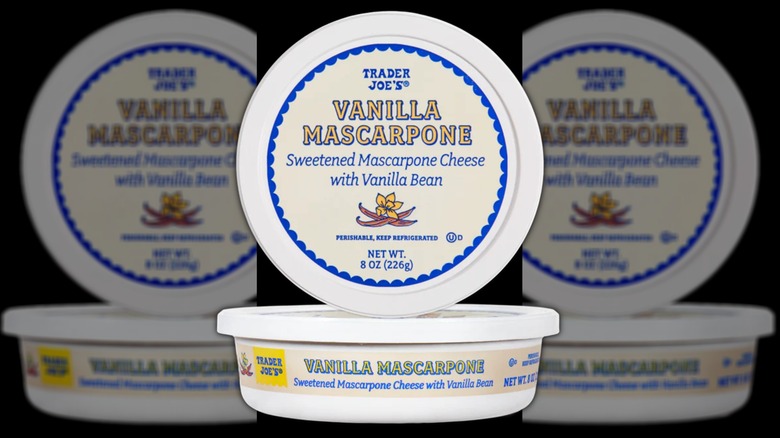Top and side view of the packaging of Trader Joe's Vanilla Mascarpone