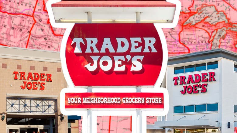 trader joe's logo and stores over map background