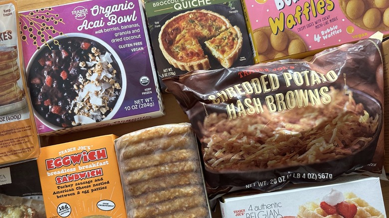 Array of Trader Joe's frozen breakfast items