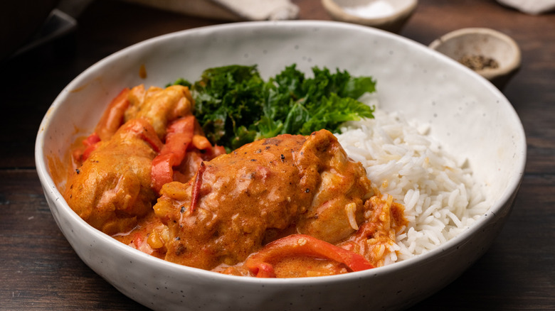 chicken paprikash served with rice 